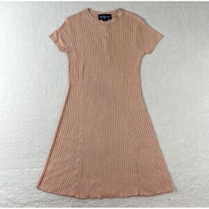 Ralph Lauren 100% Silk Ribbed Short Sleeve Dress Peach‎ Women's Size M VTG NWT